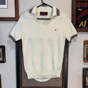 Vintage 70s RARE Etienner Aigner Designer Knit Polo Union Shirt Size Medium